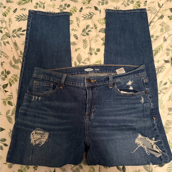 Old Navy Denim - Old Navy Dark Blue Distressed Boyfriend Jeans